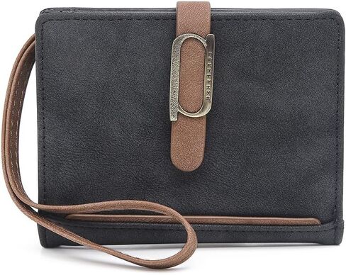 Genuine Leather Vintage Women's Wallet, Large Capacity Multi-Card Folding Clutch Purse with Wrist Strap in Saudi Arabia