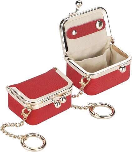 Genuine Leather Wallet Mini Jewelry Box Coin Purse Solid Color Kiss Lock Change Pouch Small Storage Bag for Women Gift Box (Black) in Saudi Arabia