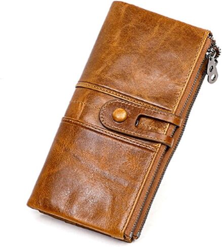 Genuine Leather Wallet Western Style Bifold Checkbook Holder Large Capacity Card Case and Money Organizer Brown for Men and Women (blue) in Saudi Arabia