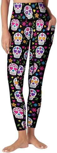 High Waist Yoga Pants with Pockets Tummy Control Workout Running 4 Way Stretch Yoga Leggings for Girls Women in Kuwait