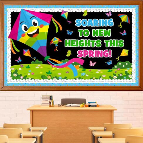 Spring Kite Bulletin Board Decoration Set, Spring Flower Inspirational Classroom Decorations Floral Butterfly Kite Cutouts March April Library School Home Nursery Wall Window Door Decor for Teacher in Kuwait