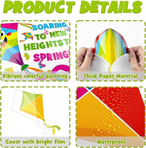 Spring Kite Bulletin Board Decoration Set, Spring Flower Inspirational Classroom Decorations Floral Butterfly Kite Cutouts March April Library School Home Nursery Wall Window Door Decor for Teacher in Kuwait