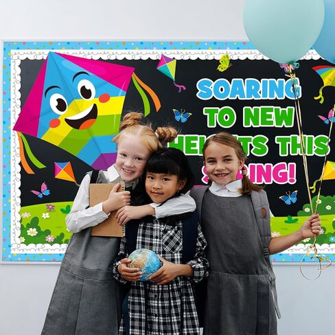 Spring Kite Bulletin Board Decoration Set, Spring Flower Inspirational Classroom Decorations Floral Butterfly Kite Cutouts March April Library School Home Nursery Wall Window Door Decor for Teacher in Kuwait