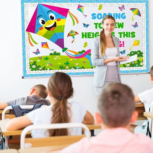 Spring Kite Bulletin Board Decoration Set, Spring Flower Inspirational Classroom Decorations Floral Butterfly Kite Cutouts March April Library School Home Nursery Wall Window Door Decor for Teacher in Kuwait