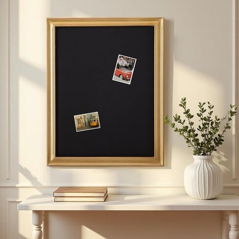 لوحة إعلانات من الكتان الذهبي بإطار خشبي من SOFE، لوحة دبوس سوداء مزخرفة مقاس 21 × 27 بوصة للجدار، لوحات رؤية كبيرة لمذكرات الصور والمذكرات، ديكور حائط عتيق، عمودي أو أفقي in Saudi Arabia