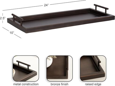 Kate and Laurel Halsey Decorative Metal Narrow Rectangle Tray with Useful Handles, 24 x 10, Bronze, Geometric Vintage Serving Tray with Handles for Entryway or Living Room Decor in Saudi Arabia