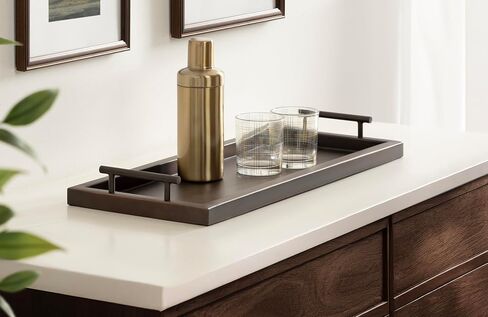 Kate and Laurel Halsey Decorative Metal Narrow Rectangle Tray with Useful Handles, 24 x 10, Bronze, Geometric Vintage Serving Tray with Handles for Entryway or Living Room Decor in Saudi Arabia