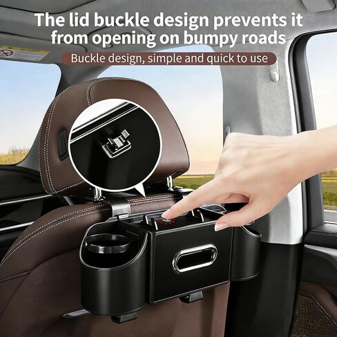 منظم المقعد الخلفي للسيارة 4 في 1 - علبة تخزين من جلد نابا الفاخر مع حامل أكواب وموزع مناديل وجيب للهاتف للأطفال والسفر | مناسب عالمي لسيارات الدفع الرباعي والشاحنات والسيارات (أسود) in Kuwait