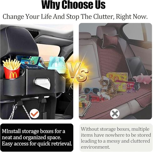 منظم المقعد الخلفي للسيارة 4 في 1 - علبة تخزين من جلد نابا الفاخر مع حامل أكواب وموزع مناديل وجيب للهاتف للأطفال والسفر | مناسب عالمي لسيارات الدفع الرباعي والشاحنات والسيارات (أسود) in Kuwait
