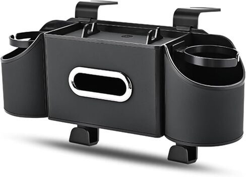 منظم المقعد الخلفي للسيارة 4 في 1 - علبة تخزين من جلد نابا الفاخر مع حامل أكواب وموزع مناديل وجيب للهاتف للأطفال والسفر | مناسب عالمي لسيارات الدفع الرباعي والشاحنات والسيارات (أسود) in Kuwait