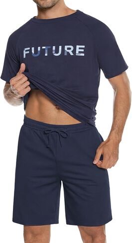 Sykooria Mens Pajamas Set Cotton Pajamas Shorts Set Short Sleeve Pjs Sets Soft Sleepwear S-XXL in Kuwait
