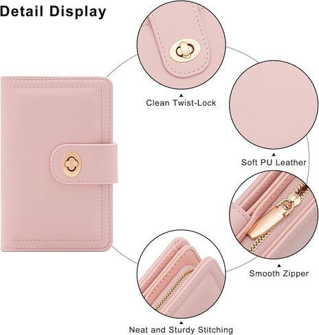 defway Card Wallet for Women - Women's PU Leather Wallet, 7 Card Slots with ID Window, Compact Travel Purse, Gift for Women (Pink) in Saudi Arabia