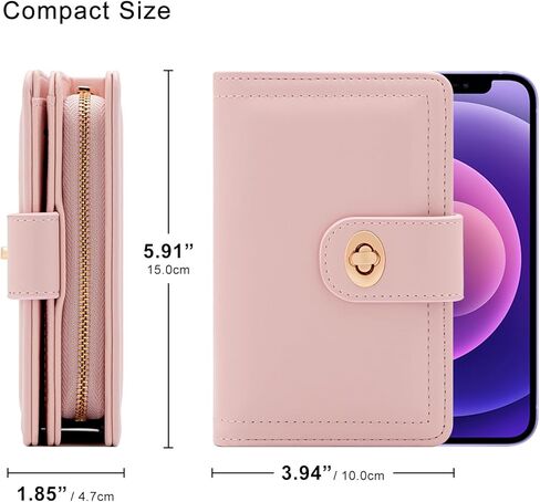 defway Card Wallet for Women - Women's PU Leather Wallet, 7 Card Slots with ID Window, Compact Travel Purse, Gift for Women (Pink) in Saudi Arabia