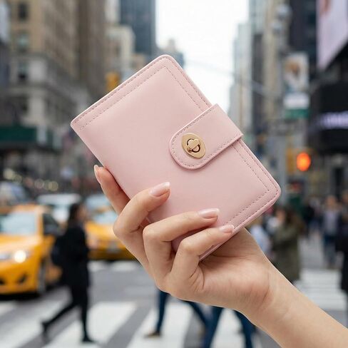 defway Card Wallet for Women - Women's PU Leather Wallet, 7 Card Slots with ID Window, Compact Travel Purse, Gift for Women (Pink) in Saudi Arabia
