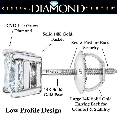 .20ct-4.00ct CVD Lab Grown Diamond Stud Earrings E-F VS2-SI1-14kt-Threaded or Friction Round & Princess in Saudi Arabia