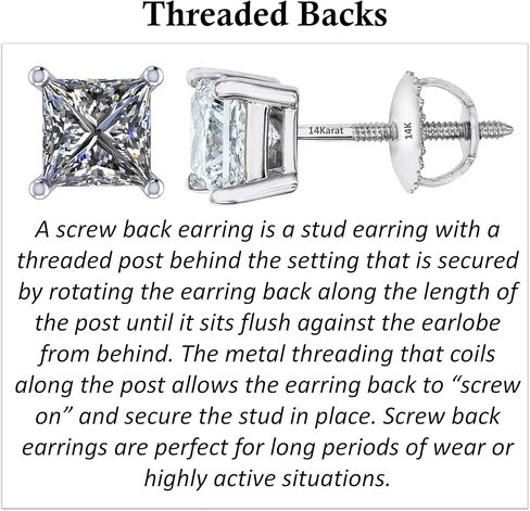 .20ct-4.00ct CVD Lab Grown Diamond Stud Earrings E-F VS2-SI1-14kt-Threaded or Friction Round & Princess in Saudi Arabia