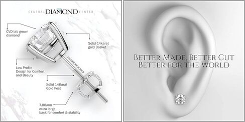 .20ct-4.00ct CVD Lab Grown Diamond Stud Earrings E-F VS2-SI1-14kt-Threaded or Friction Round & Princess in Saudi Arabia