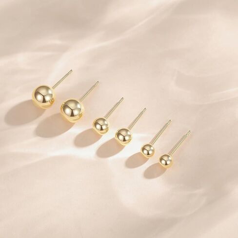 أقراط ذهبية للنساء 14 قيراط أقراط كروية ذهبية مضادة للحساسية (3 أزواج) 3 مم 4 مم 5 مم مع فراشة in Kuwait