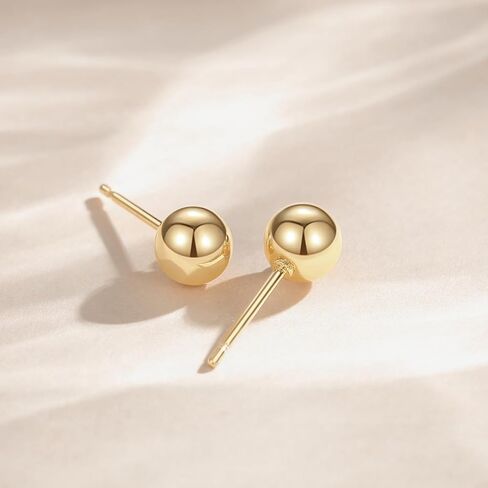 أقراط ذهبية للنساء 14 قيراط أقراط كروية ذهبية مضادة للحساسية (3 أزواج) 3 مم 4 مم 5 مم مع فراشة in Kuwait