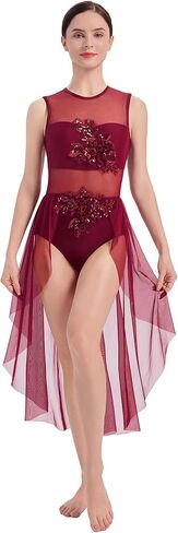 AFAVOM Sequin Flower Lyrical Dance Dress for Women Modern Contemporary Dance Costume Mesh Flowy Tulle Skirt for Performance in Saudi Arabia