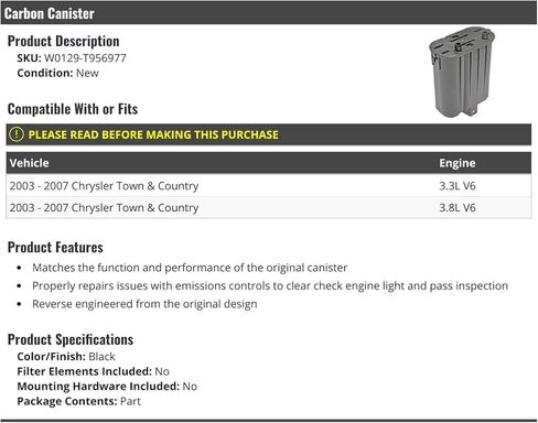 Carbon Canister - Compatible with 2003-2007 Chrysler Town & Country 3.3L/3.8L V6 - Plastic Fuel Tank Emission Control Canister in Saudi Arabia