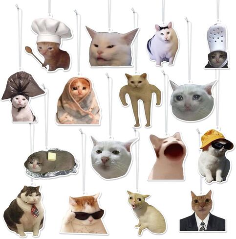معطر هواء للسيارة من Funny Meme Cat - 16 قطعة من معطر القطط اللطيف للتعليق لمرآة الرؤية الخلفية، طباعة مزدوجة الجوانب برائحة الزيت العطري هدية لتزيين إكسسوارات السيارة والمنزل in Saudi Arabia