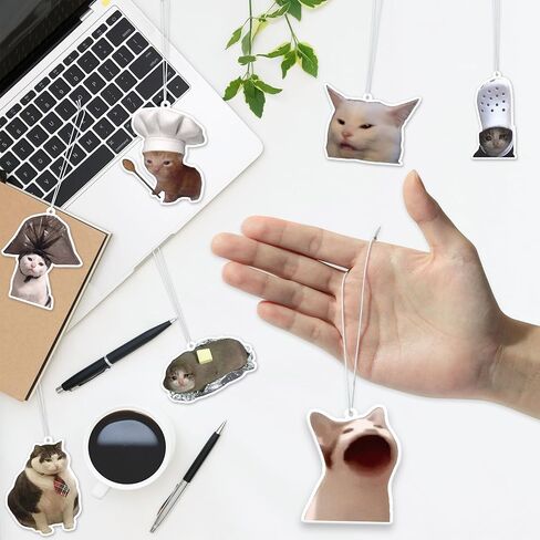 معطر هواء للسيارة من Funny Meme Cat - 16 قطعة من معطر القطط اللطيف للتعليق لمرآة الرؤية الخلفية، طباعة مزدوجة الجوانب برائحة الزيت العطري هدية لتزيين إكسسوارات السيارة والمنزل in Saudi Arabia