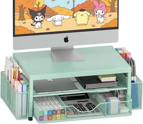 2 Tier Monitor Stand, Computer Monitor Riser, Office Desk Accessories, Desk Organizer Desk Shelf Printer Stand, Green in Kuwait