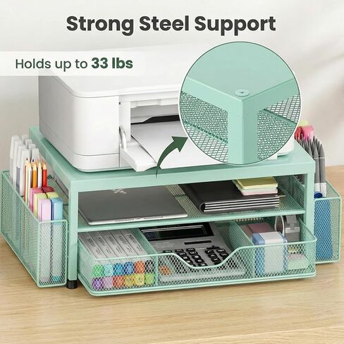 2 Tier Monitor Stand, Computer Monitor Riser, Office Desk Accessories, Desk Organizer Desk Shelf Printer Stand, Green in Kuwait