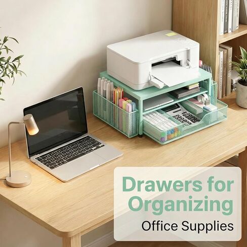 2 Tier Monitor Stand, Computer Monitor Riser, Office Desk Accessories, Desk Organizer Desk Shelf Printer Stand, Green in Kuwait