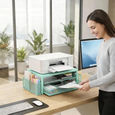 2 Tier Monitor Stand, Computer Monitor Riser, Office Desk Accessories, Desk Organizer Desk Shelf Printer Stand, Green in Kuwait