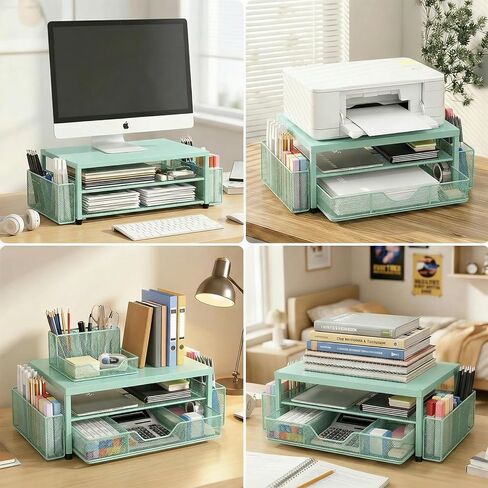 2 Tier Monitor Stand, Computer Monitor Riser, Office Desk Accessories, Desk Organizer Desk Shelf Printer Stand, Green in Kuwait