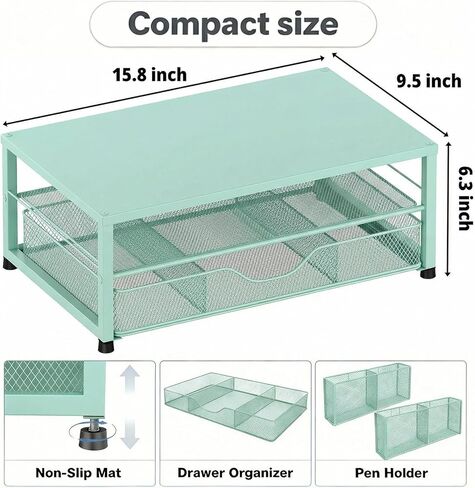 2 Tier Monitor Stand, Computer Monitor Riser, Office Desk Accessories, Desk Organizer Desk Shelf Printer Stand, Green in Kuwait