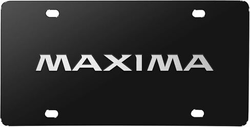 iPick Image for Nissan Maxima 3D Brush Metal Look Logo Black Stainless Steel License Plate in Saudi Arabia