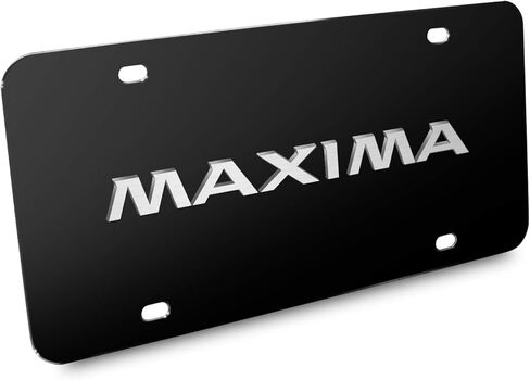 iPick Image for Nissan Maxima 3D Brush Metal Look Logo Black Stainless Steel License Plate in Saudi Arabia