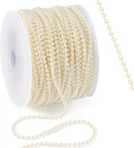 82 Feet Faux Pearl Garland, 6mm Pearl String Roll Strands, Extended String of Pearls Garland for Christmas Tree Wedding Party Decoration Centerpieces Flowers DIY Crafts (White) in Kuwait
