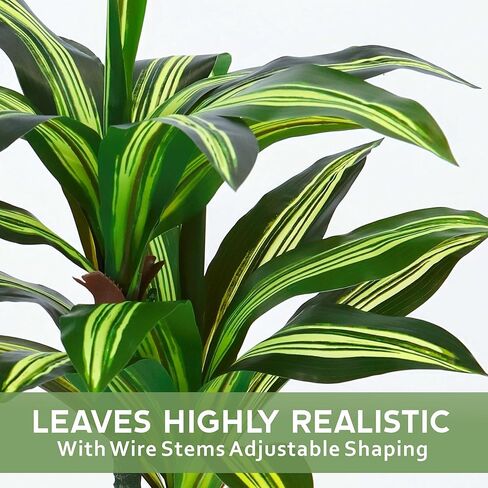 شجرة Dracaena الاصطناعية بطول 4 أقدام شجرة وهمية في الداخل مع زارع أبيض طويل القامة، Dracaena ذات اللمس الحقيقي، نباتات صناعية طويلة في الداخل لغرفة المعيشة مكتب ديكور الشرفة، تدفئة المنزل in Kuwait