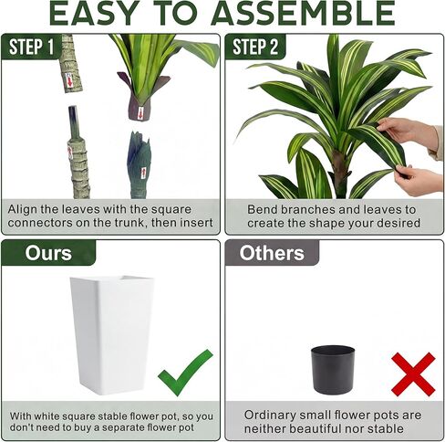 شجرة Dracaena الاصطناعية بطول 4 أقدام شجرة وهمية في الداخل مع زارع أبيض طويل القامة، Dracaena ذات اللمس الحقيقي، نباتات صناعية طويلة في الداخل لغرفة المعيشة مكتب ديكور الشرفة، تدفئة المنزل in Kuwait