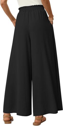 Anyhold Womens Wide Leg Palazzo Pants Dressy Casual Loose High Waist Trousers Flowy Work Adjustable Pants with Pockets in Saudi Arabia