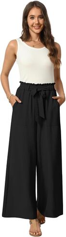Anyhold Womens Wide Leg Palazzo Pants Dressy Casual Loose High Waist Trousers Flowy Work Adjustable Pants with Pockets in Saudi Arabia