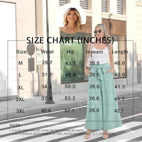 Anyhold Womens Wide Leg Palazzo Pants Dressy Casual Loose High Waist Trousers Flowy Work Adjustable Pants with Pockets in Saudi Arabia