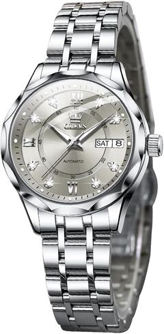 OUPINKE Women's Automatic Mechanical Watch Diamond Dial Casual Dress Watch Self Winding Day Date Waterproof Stainless Steel Band in Saudi Arabia