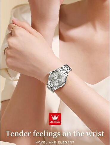 OUPINKE Women's Automatic Mechanical Watch Diamond Dial Casual Dress Watch Self Winding Day Date Waterproof Stainless Steel Band in Saudi Arabia