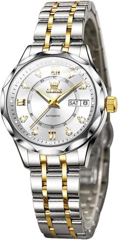 OUPINKE Women's Automatic Mechanical Watch Diamond Dial Casual Dress Watch Self Winding Day Date Waterproof Stainless Steel Band in Saudi Arabia