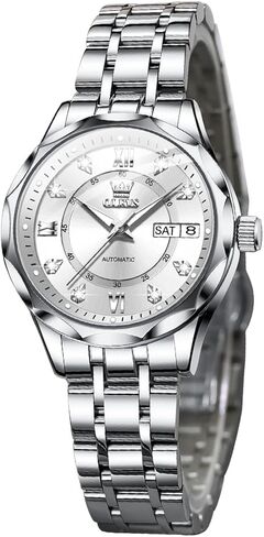 OUPINKE Women's Automatic Mechanical Watch Diamond Dial Casual Dress Watch Self Winding Day Date Waterproof Stainless Steel Band in Saudi Arabia