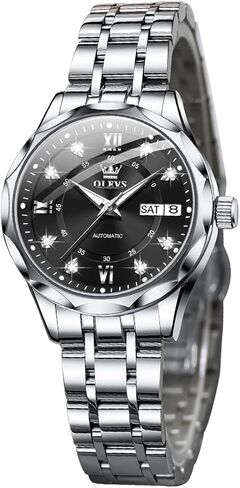 OUPINKE Women's Automatic Mechanical Watch Diamond Dial Casual Dress Watch Self Winding Day Date Waterproof Stainless Steel Band in Saudi Arabia