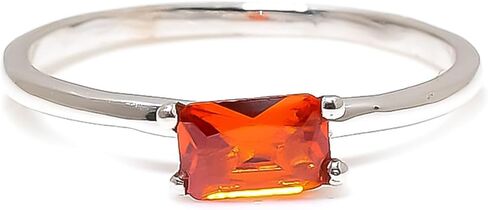 Orange Topaz Gemstone Stacking Stackable Rings For Women & Men | 925 Solid Silver Band | 4 x 6 mm | Radiant Shape Ring | Thanksgiving Christmas Unisex Jewelry in Kuwait