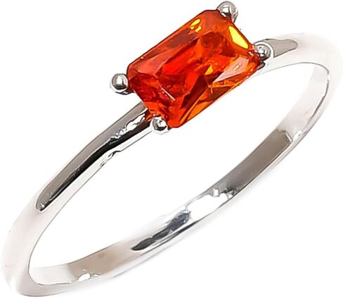 Orange Topaz Gemstone Stacking Stackable Rings For Women & Men | 925 Solid Silver Band | 4 x 6 mm | Radiant Shape Ring | Thanksgiving Christmas Unisex Jewelry in Kuwait
