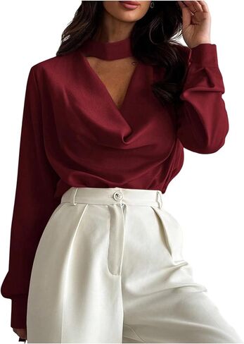 SHENHE Women's Cowl Neck Loose Blouse Elegant Long Sleeve Business Work Shirt with Scarf in Kuwait