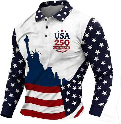 Men's United States 250 Years Printed Casual Top Patriotic American Flag Polo Shirt, S-5XL in Kuwait